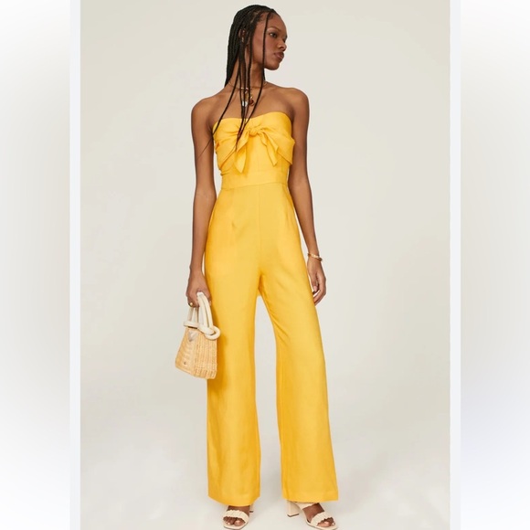 Derek Lam collective yellow strapless wide leg jumpsuit stretchy fabric size 48 - Picture 1 of 10